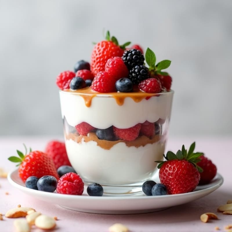Greek Yogurt Protein Parfait with Mixed Berries and Almond Butter