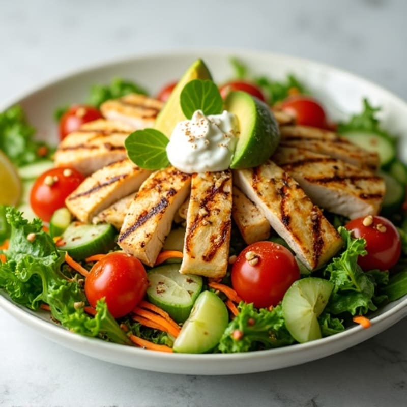Grilled Chicken Salad with Crunchy Greens and Lemon Vinaigrette