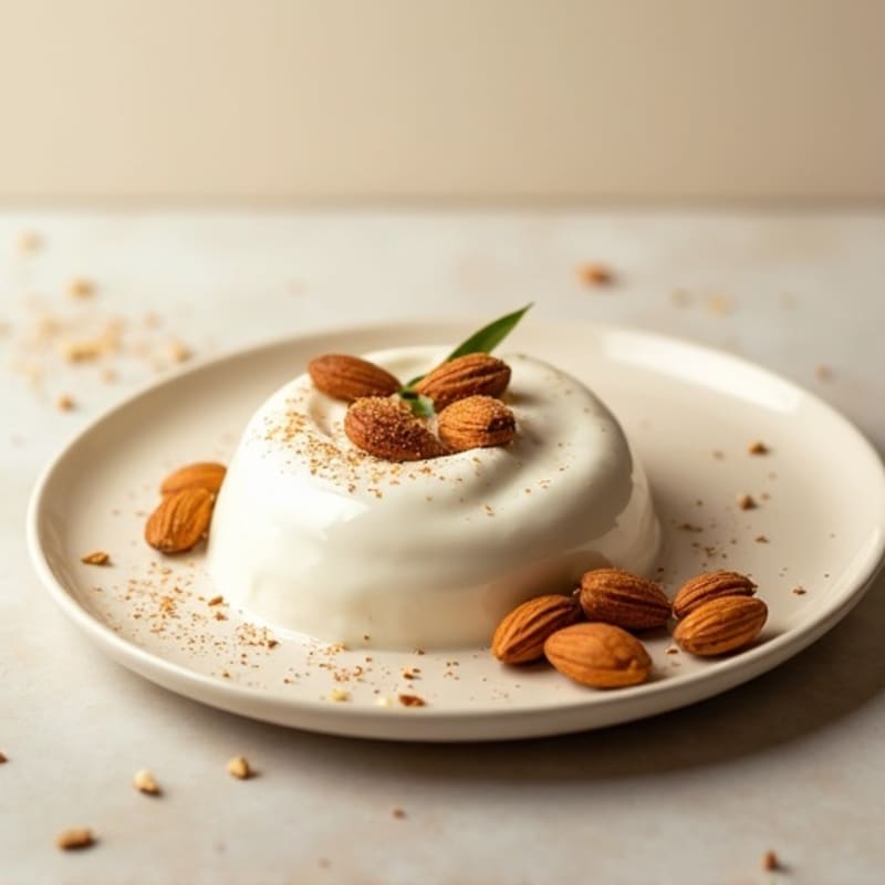 Silky Vanilla Greek Yogurt with Protein Powder and Almonds