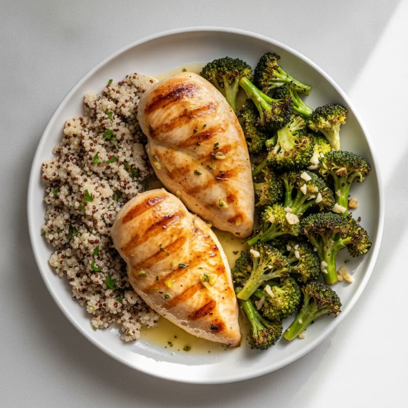 Grilled Chicken Breast with Roasted Broccoli and Quinoa