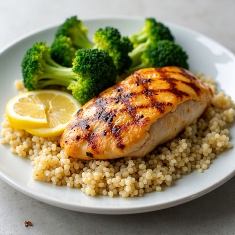 Grilled Chicken Breast with Quinoa and Roasted Broccoli