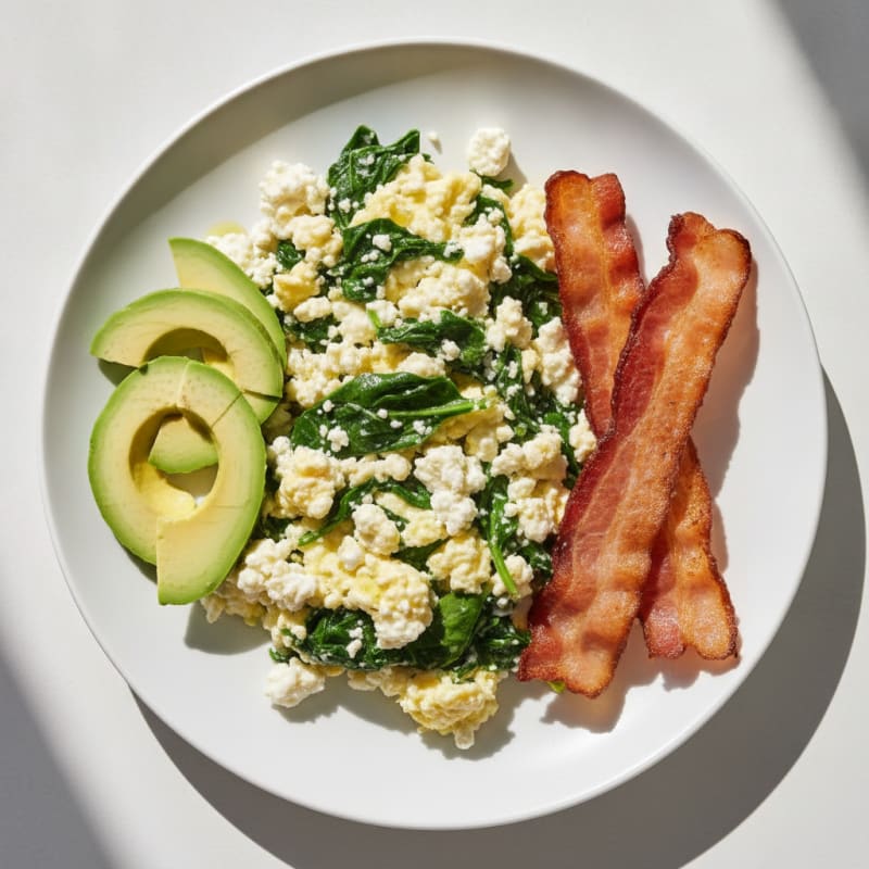 Cottage Cheese Scramble with Spinach and Turkey Bacon