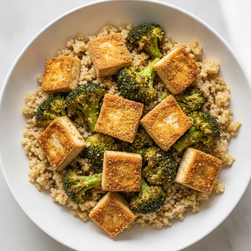 Crispy Tofu and Quinoa Bowl with Roasted Broccoli