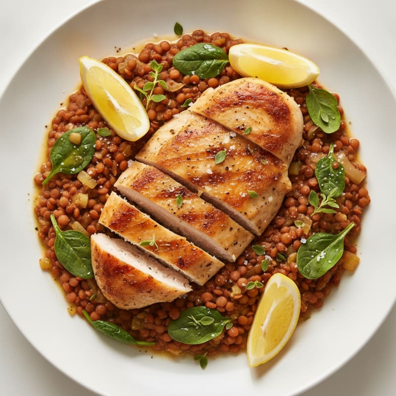 Lemon Herb Chicken with Braised Lentils