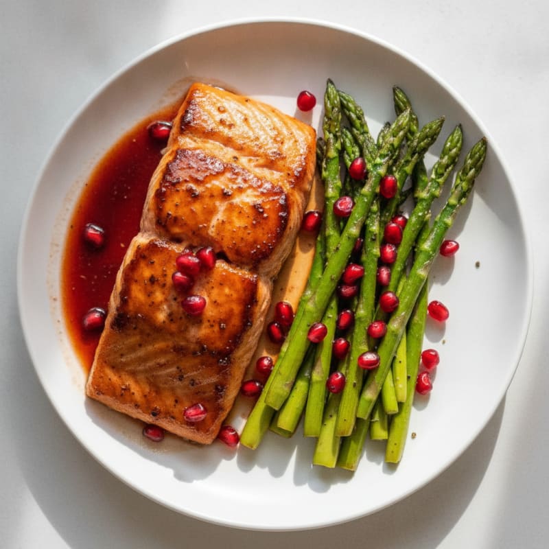 Pomegranate Glazed Salmon with Roasted Asparagus
