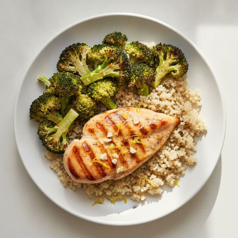 Grilled Chicken Breast with Roasted Broccoli and Quinoa