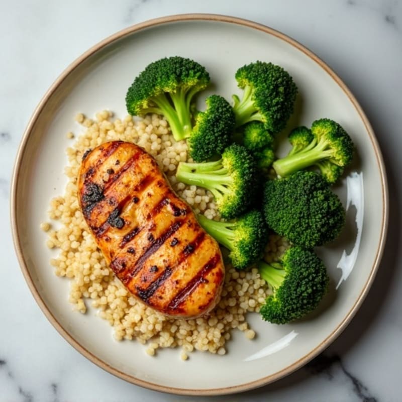 Grilled Chicken Breast with Quinoa and Steamed Broccoli