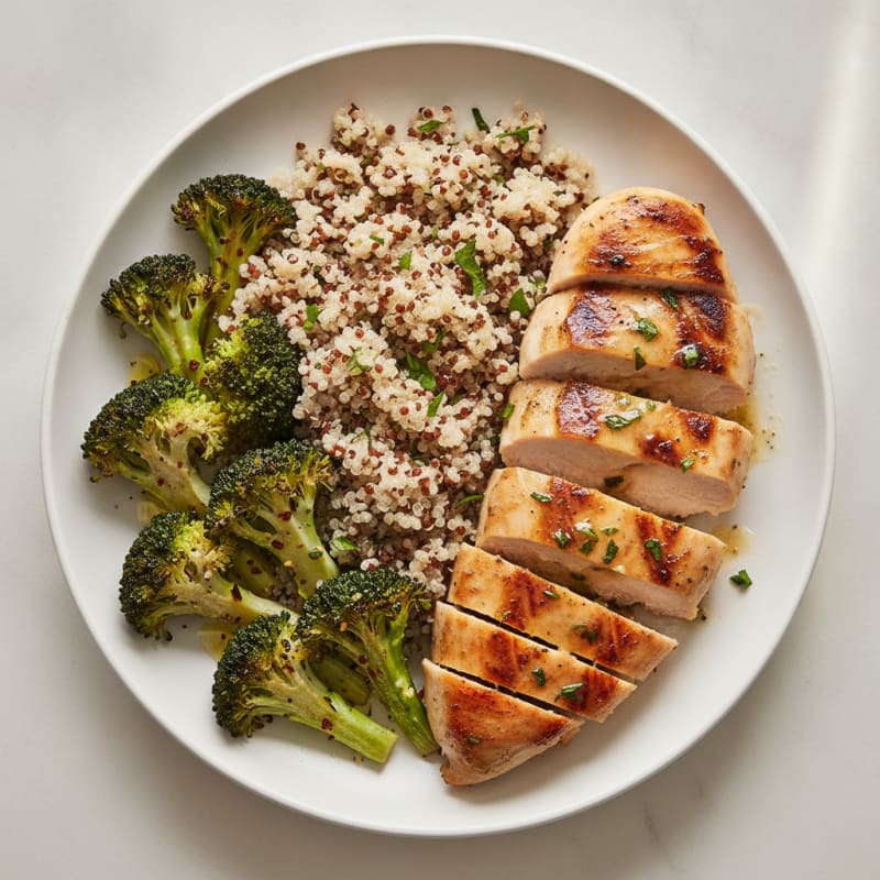 Grilled Chicken Breast with Quinoa and Roasted Broccoli