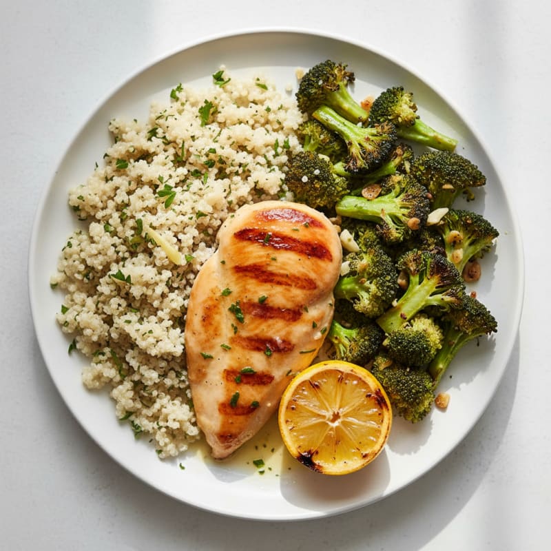 Grilled Chicken Breast with Quinoa and Roasted Broccoli