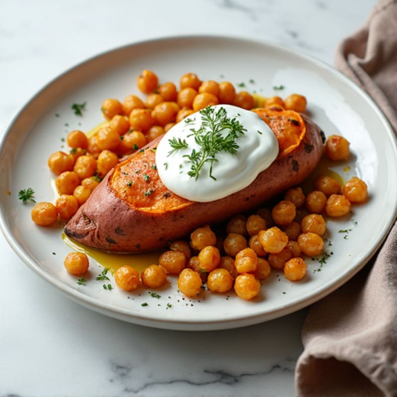 Crispy-Skinned Sweet Potato with Greek Yogurt and Herbs