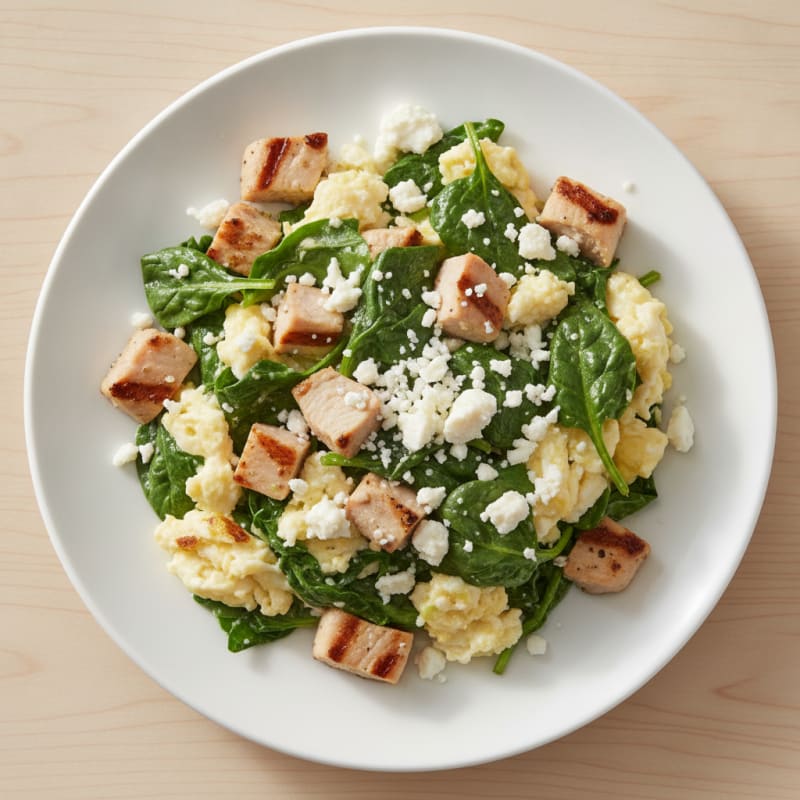 Egg White and Spinach Scramble with Grilled Turkey