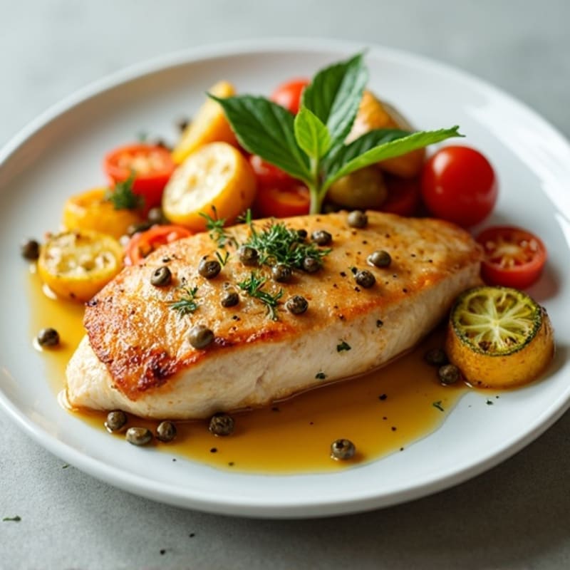 Pan-Seared Lemon Caper Chicken with Roasted Vegetables