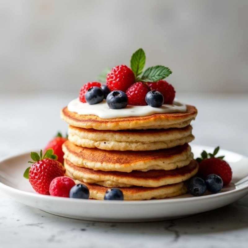 High-Protein Fluffy Yogurt Pancakes with Fresh Berries