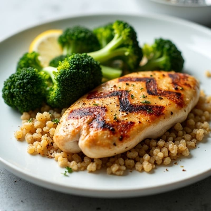Grilled Chicken Breast with Roasted Broccoli and Quinoa