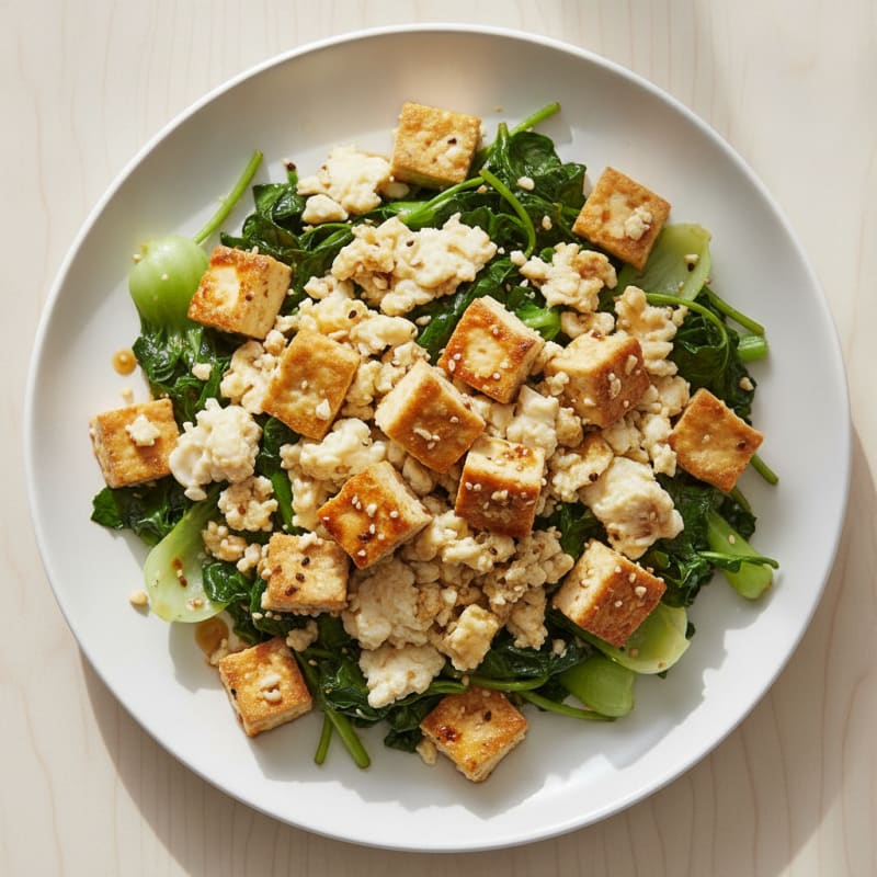 Egg White and Tofu Scramble with Sautéed Watercress
