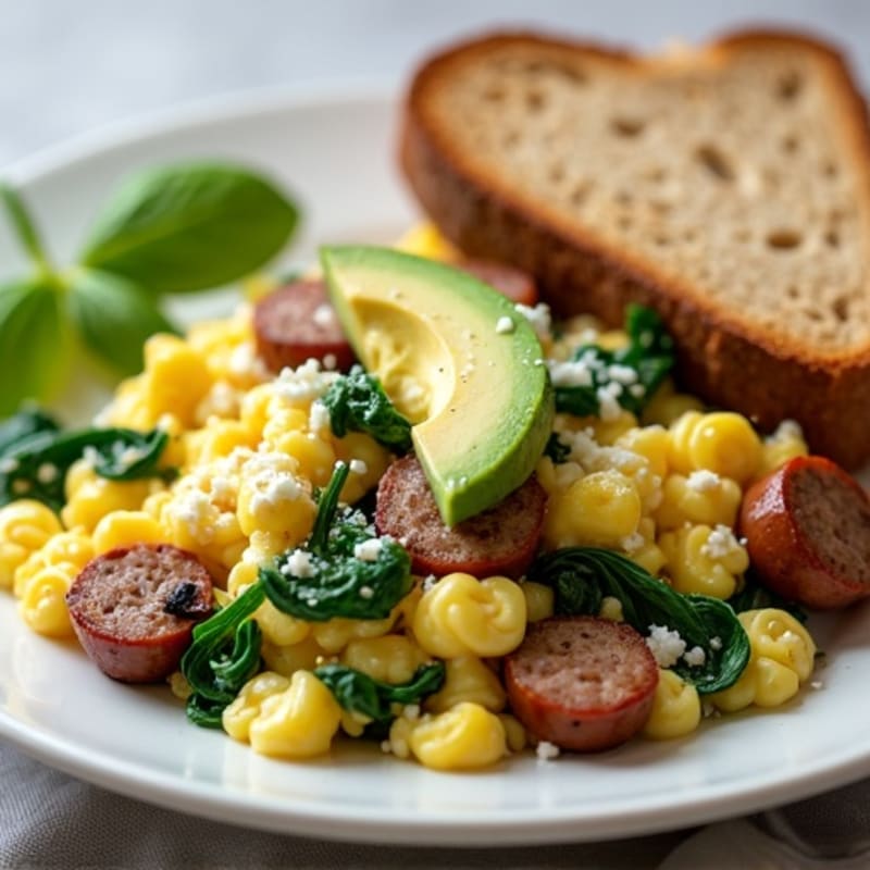 Egg White and Spinach Scramble with Turkey Sausage