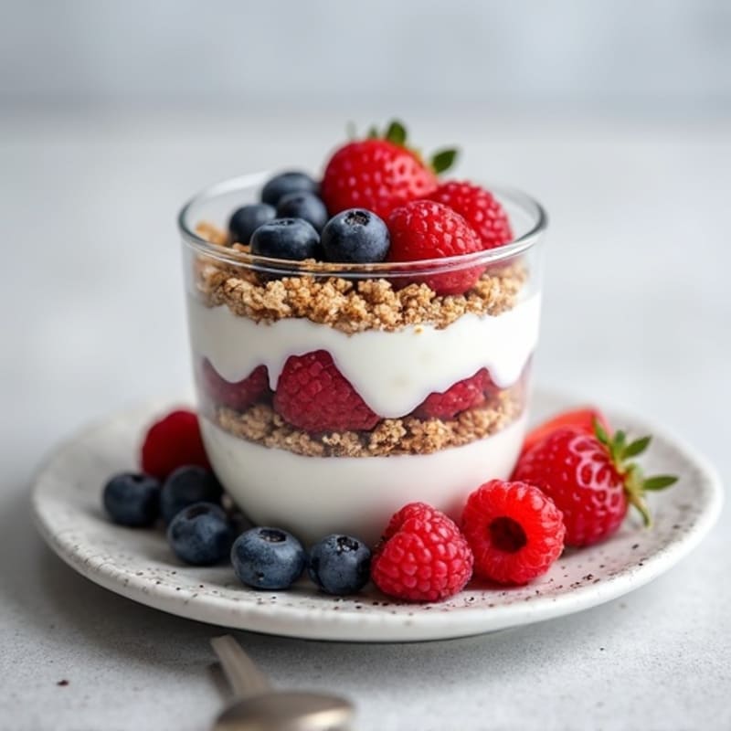Greek Yogurt Protein Parfait with Mixed Berries and Chia Seeds