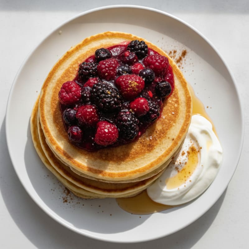 Fluffy Buttermilk Pancakes with Berry Compote