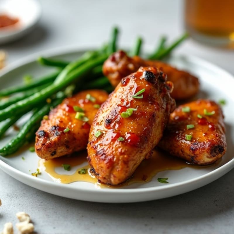 Crispy Baked Sticky Honey Chicken Wings with Roasted Green Beans