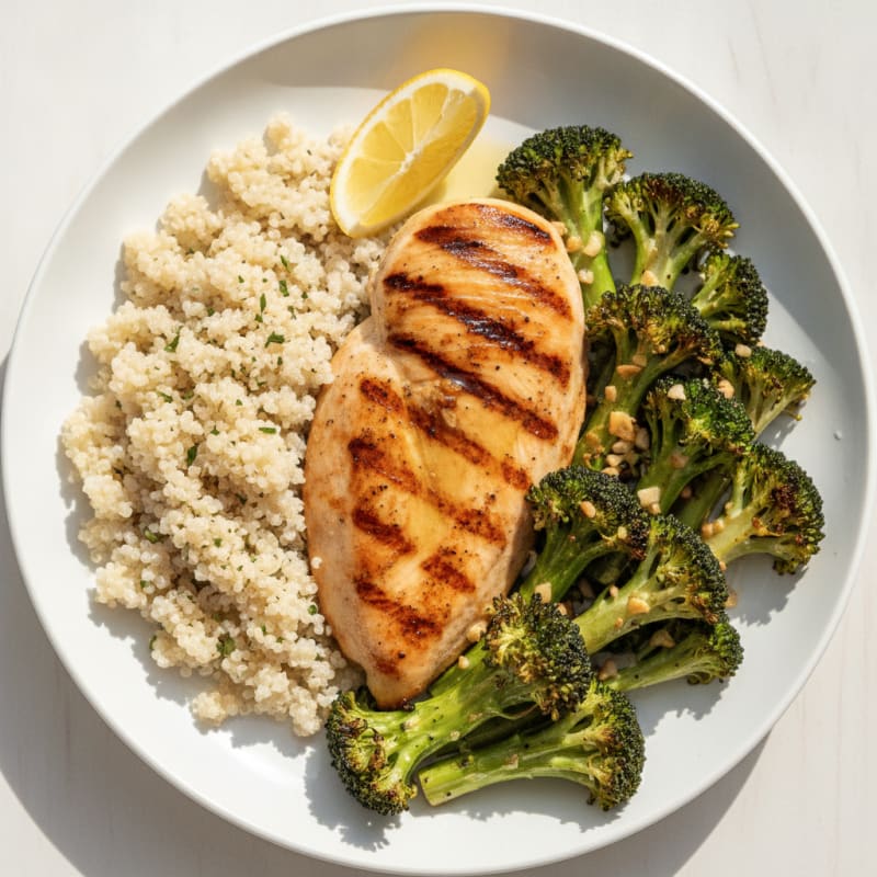 Grilled Chicken Breast with Roasted Broccoli and Quinoa