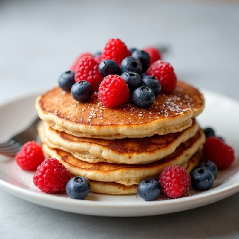 Fluffy Whole Grain Protein Pancakes with Fresh Berries