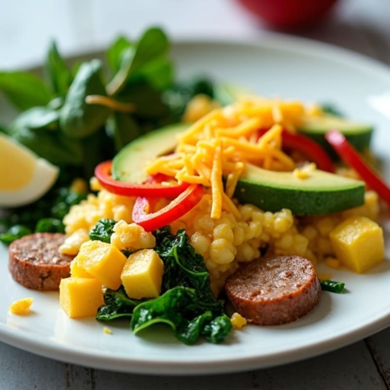 Egg White and Turkey Sausage Scramble with Sautéed Spinach