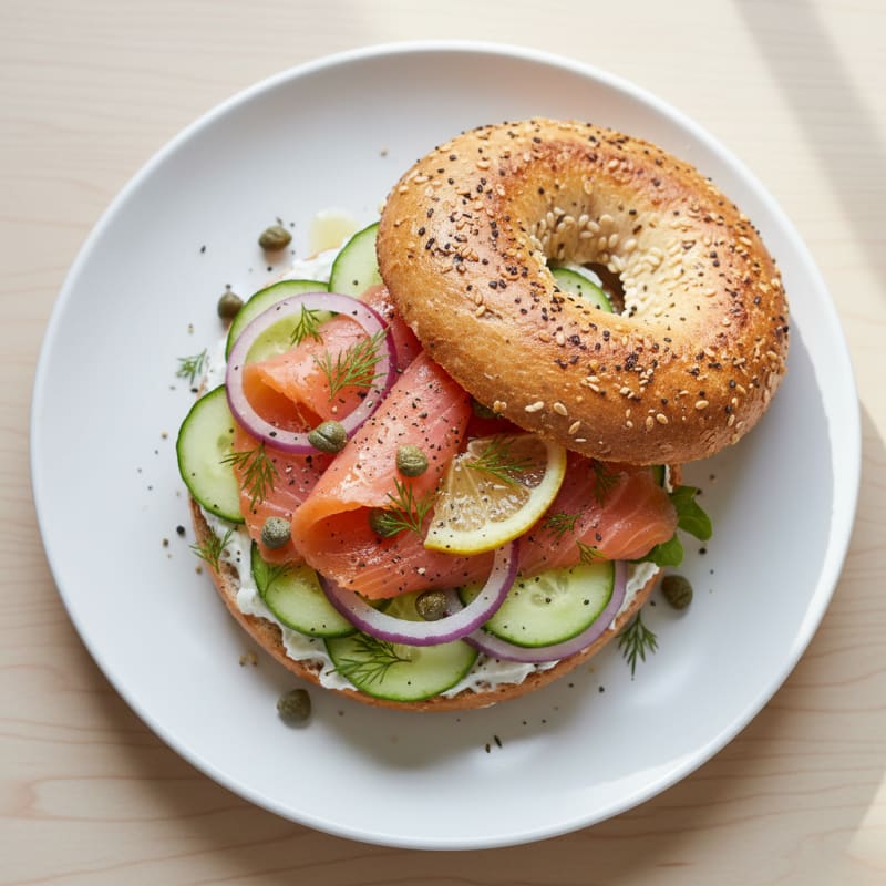 Smoked Salmon Everything Bagel Sandwich