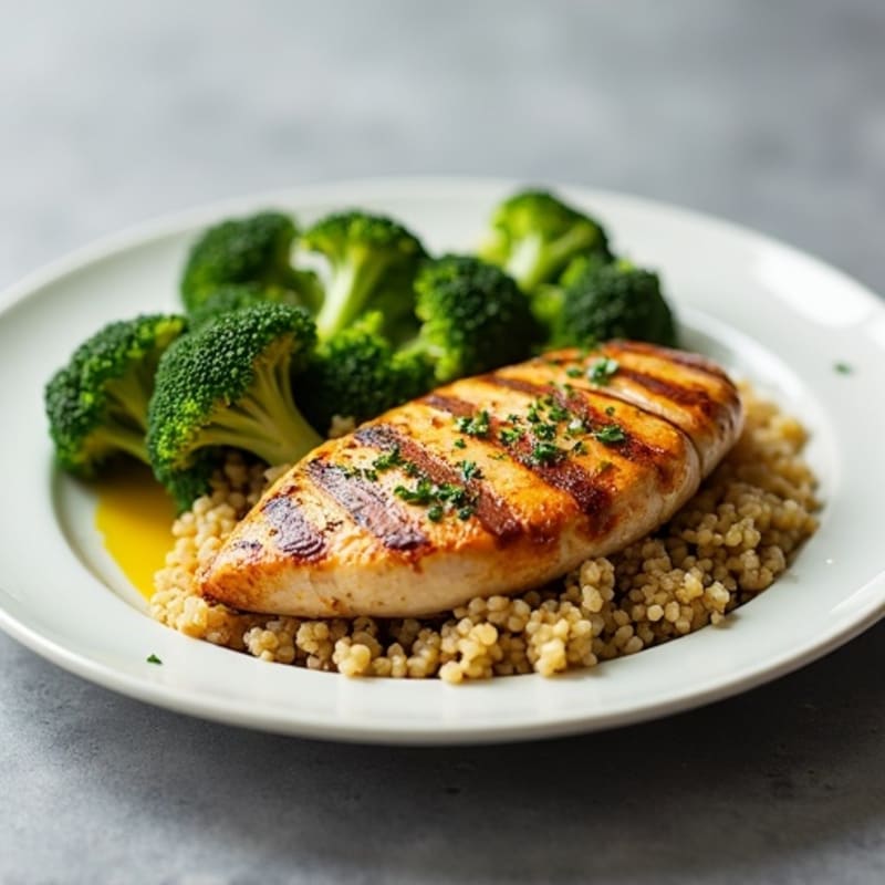 Grilled Chicken Breast with Roasted Broccoli and Quinoa
