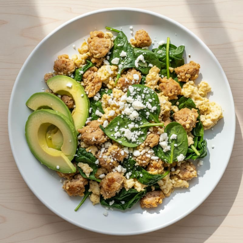 Egg White and Turkey Sausage Scramble with Spinach