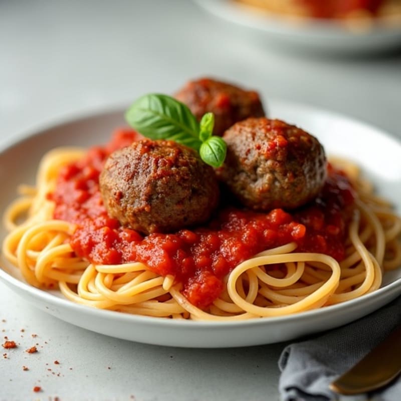 Tender Lean Beef Meatballs with Whole Wheat Spaghetti and Fresh Tomato Sauce