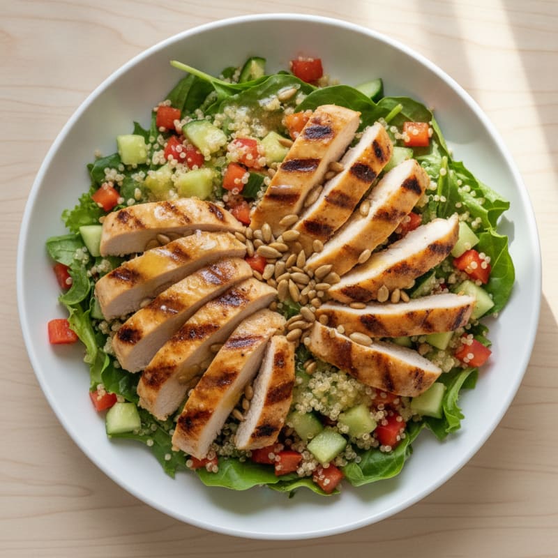 Grilled Chicken and Quinoa Salad with Crunchy Vegetables