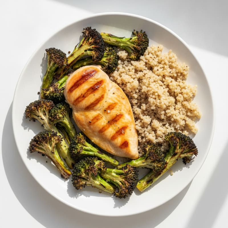 Grilled Chicken Breast with Roasted Broccoli and Quinoa