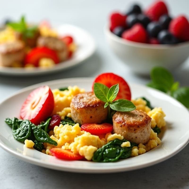 Egg White Scramble with Chicken Sausage and Fresh Fruit