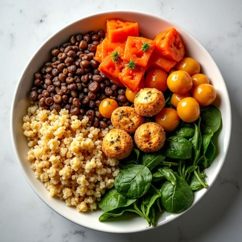 Lentil and Quinoa Power Bowl with Roasted Chickpeas