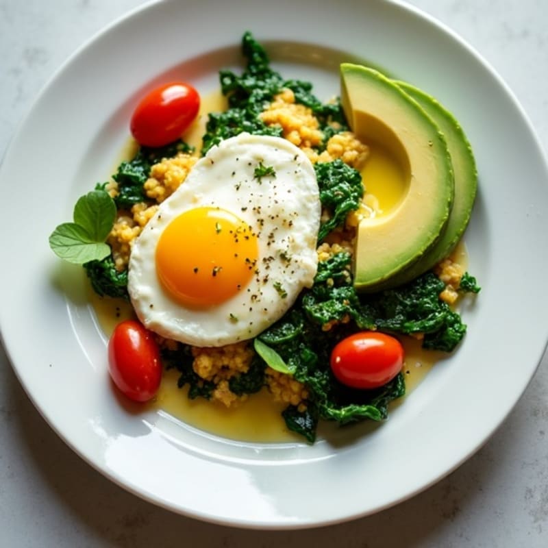 Egg White Spinach Scramble with Cottage Cheese and Cherry Tomatoes