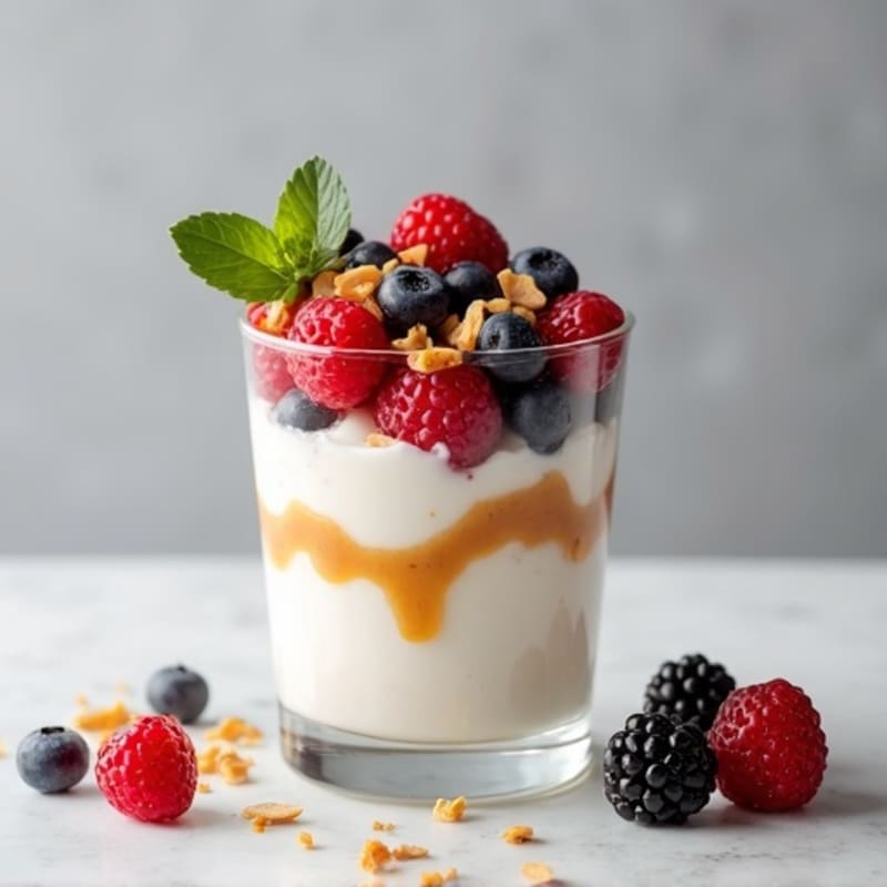 Greek Yogurt Protein Parfait with Mixed Berries and Almond Butter