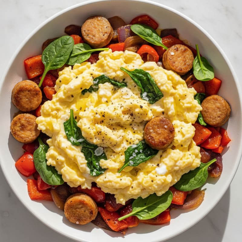 Hearty Scrambled Eggs with Roasted Vegetables