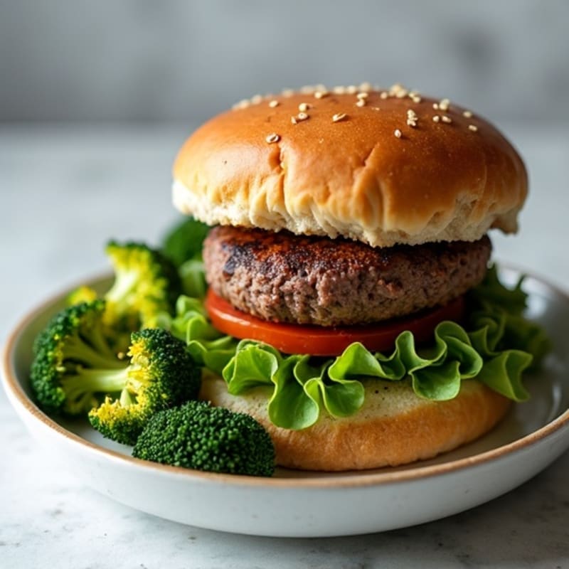Lean Grilled Beef Burgers with Crispy Roasted Broccoli