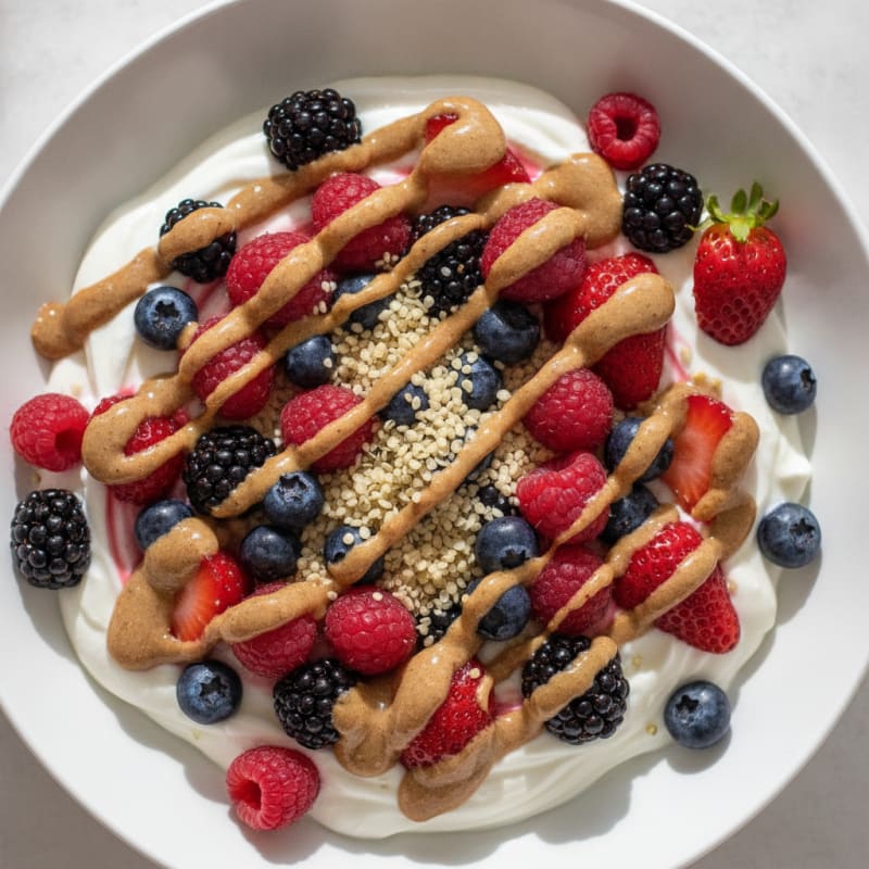 Silky Greek Yogurt Bowl with Hemp Seeds and Mixed Berries