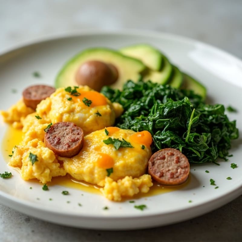 Egg White Scramble with Chicken Sausage and Spinach