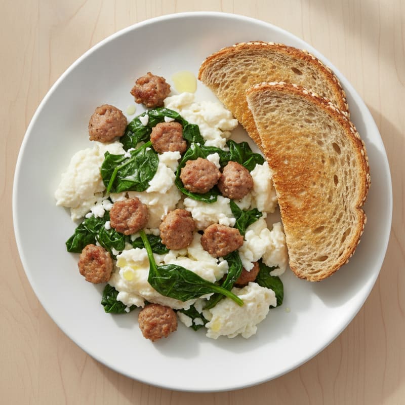 Egg White Scramble with Turkey Sausage and Spinach