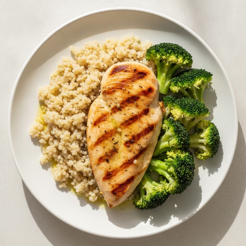 Grilled Chicken Breast with Quinoa and Steamed Broccoli