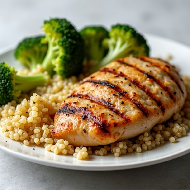Grilled Chicken Breast with Roasted Broccoli and Quinoa