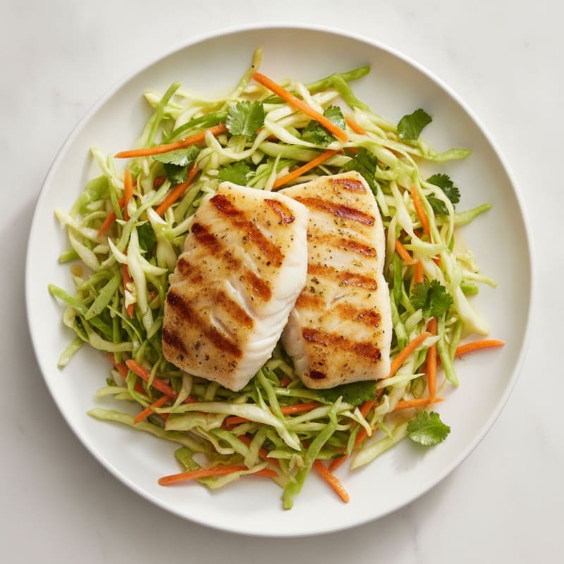 Grilled Cod with Crunchy Cabbage Slaw