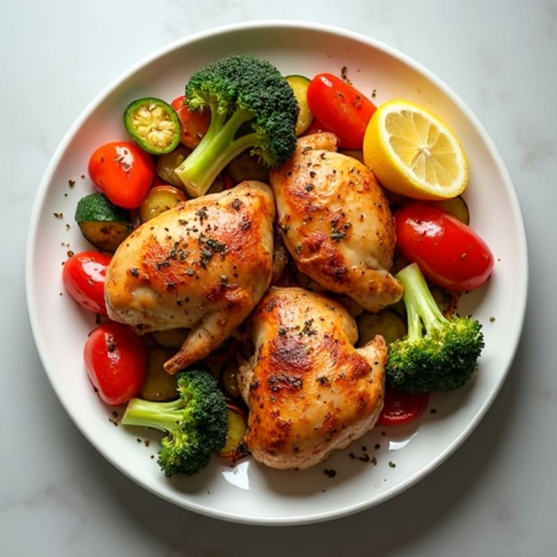 Crispy Lemon-Garlic Roasted Chicken Thighs with Roasted Vegetables