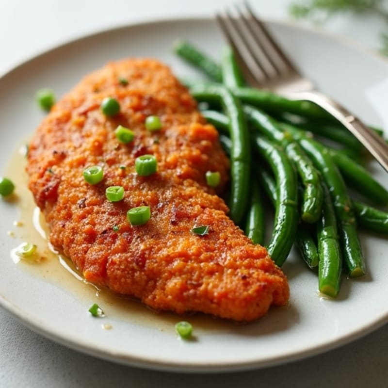 Crispy Air-Fried Chicken Breast with Roasted Sweet Potatoes and Green Beans