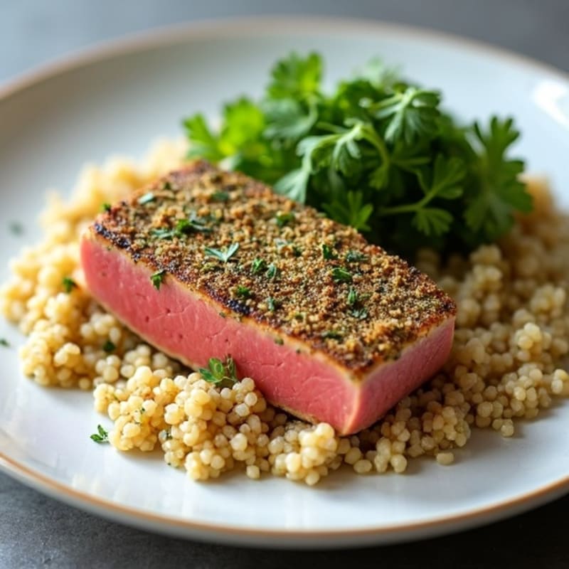 Herb-Crusted Seared Tuna Steak with Quinoa