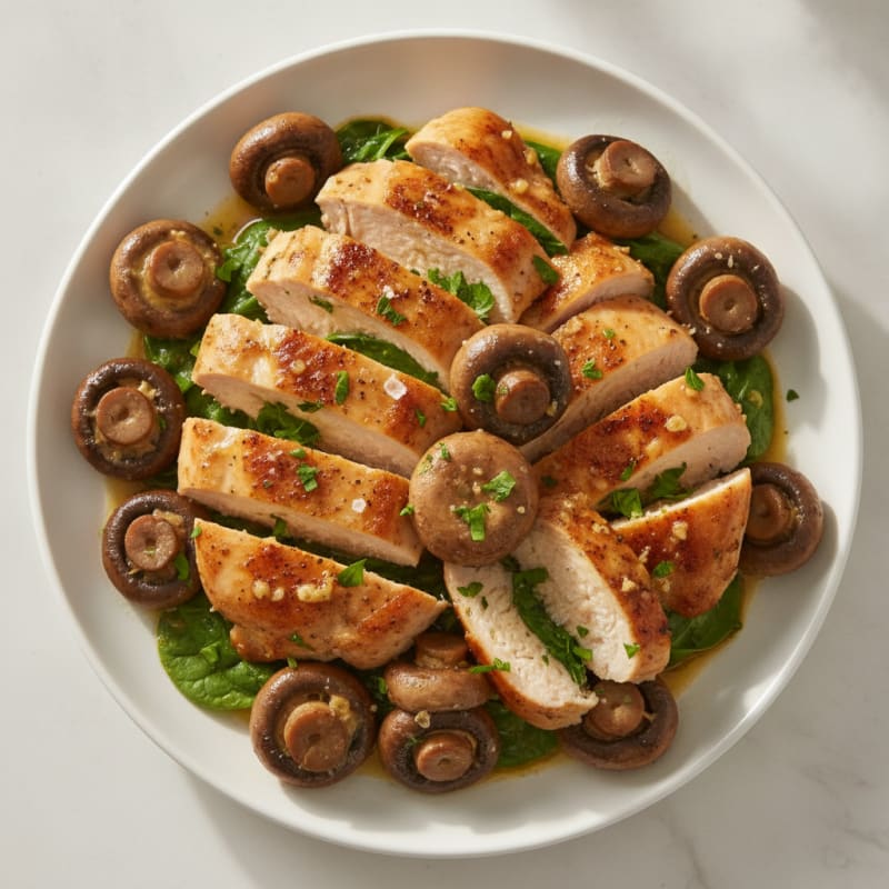 Garlic Butter Roasted Mushrooms and Chicken
