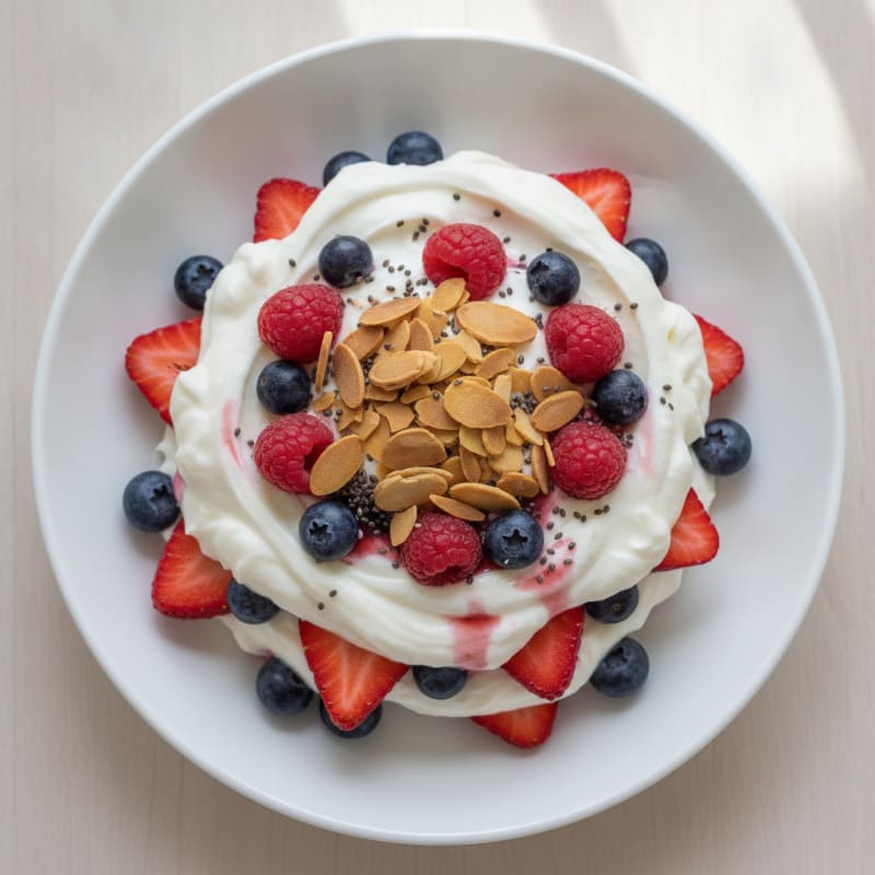Greek Yogurt Protein Parfait with Mixed Berries and Almonds