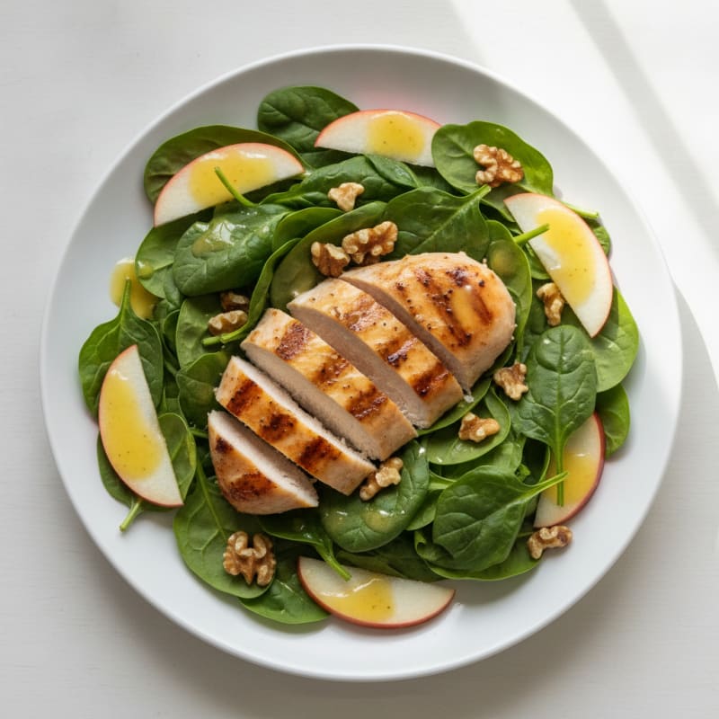 Grilled Chicken Breast with Fresh Spinach and Apple Salad